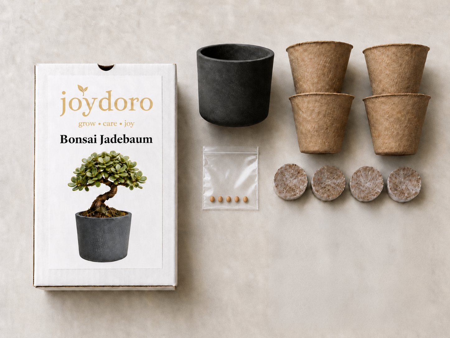 Lieferumfang für Jadebaum Bonsai Anzuchtset von joydoro