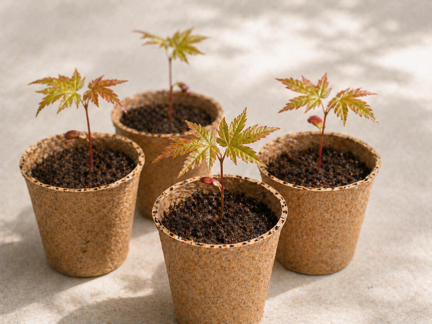 Junge Roter Ahorn Keimlinge für die Anzucht eines Rotahorn Bonsai
